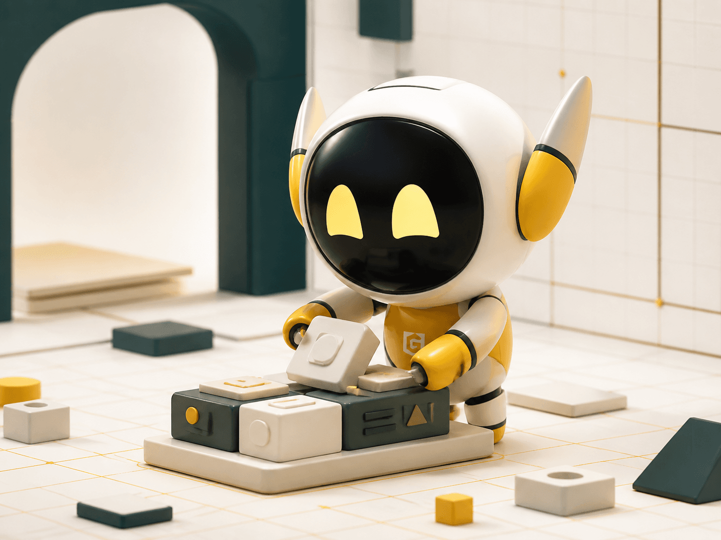 Mascot Golden Sea lắp ráp các thành phần của một sản phẩm số