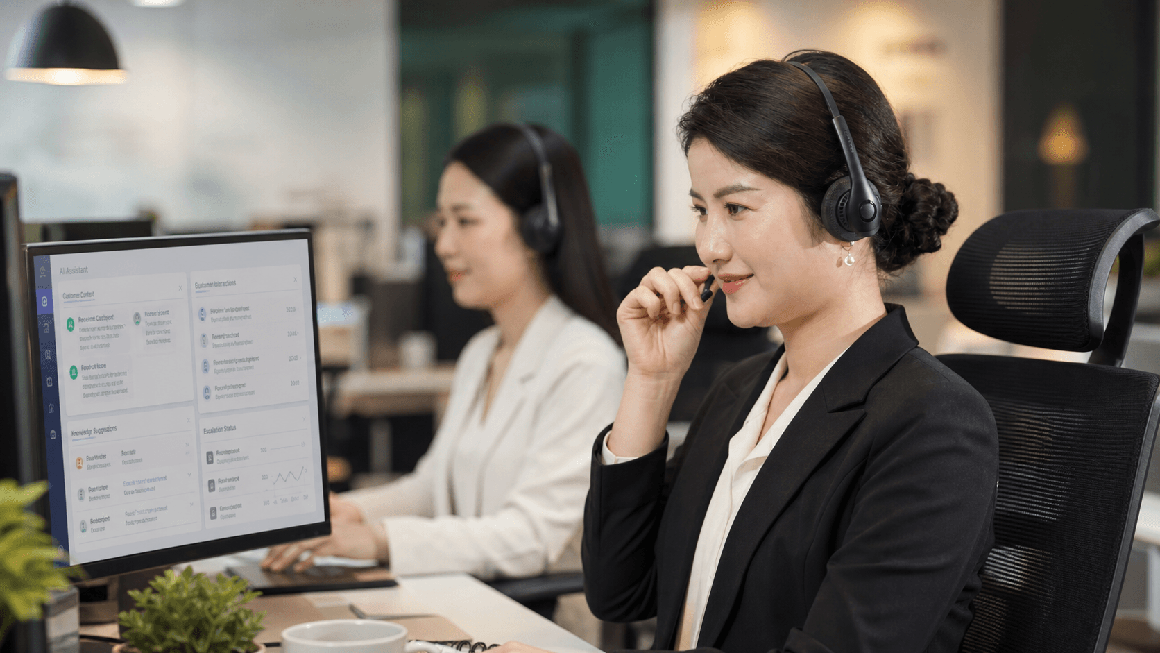 Trung tâm AI chăm sóc khách hàng kết nối kho kiến thức, CRM và nhân viên kiểm soát