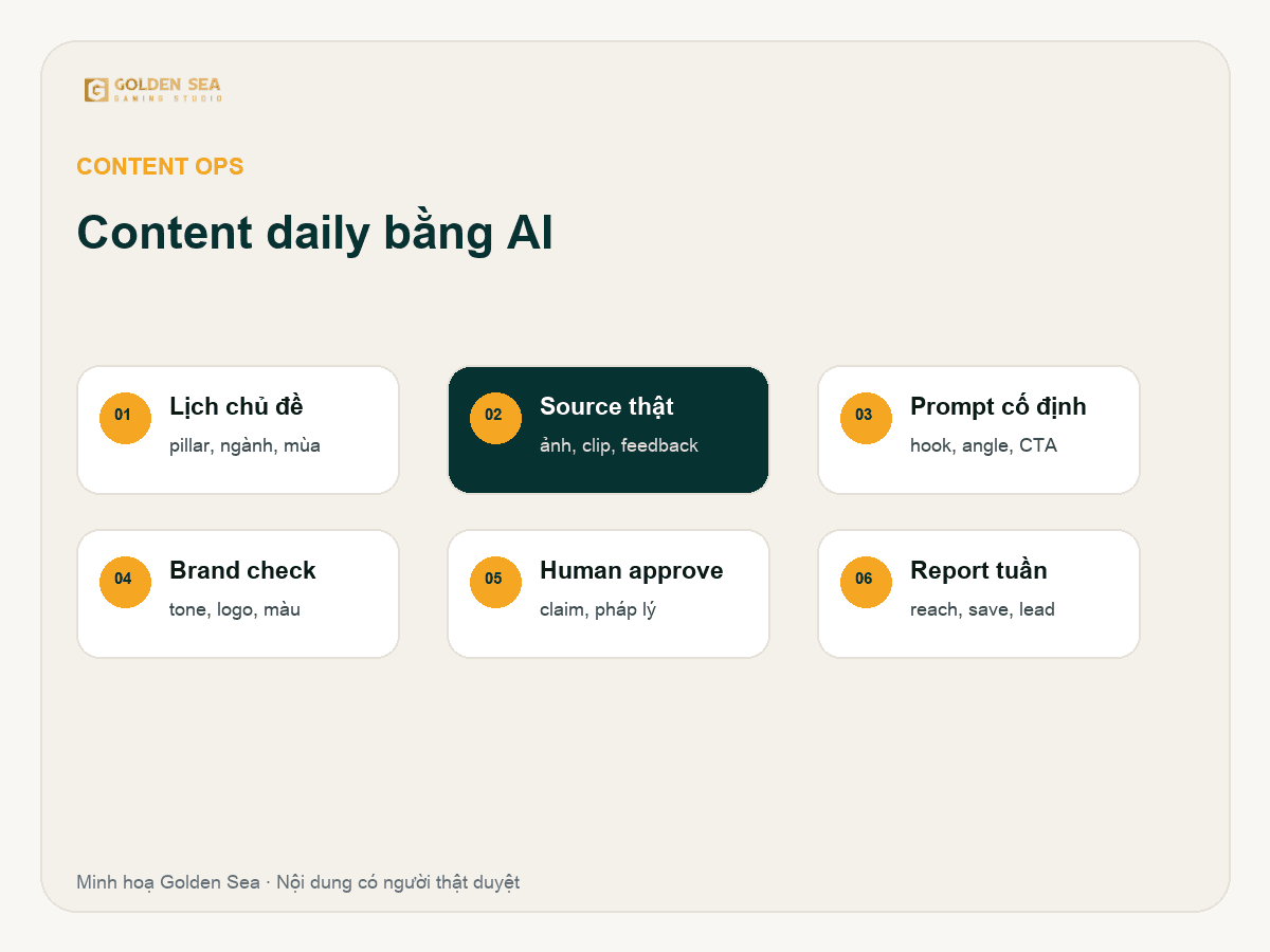 Framework 6 bước làm content daily bằng AI không mất giọng thương hiệu