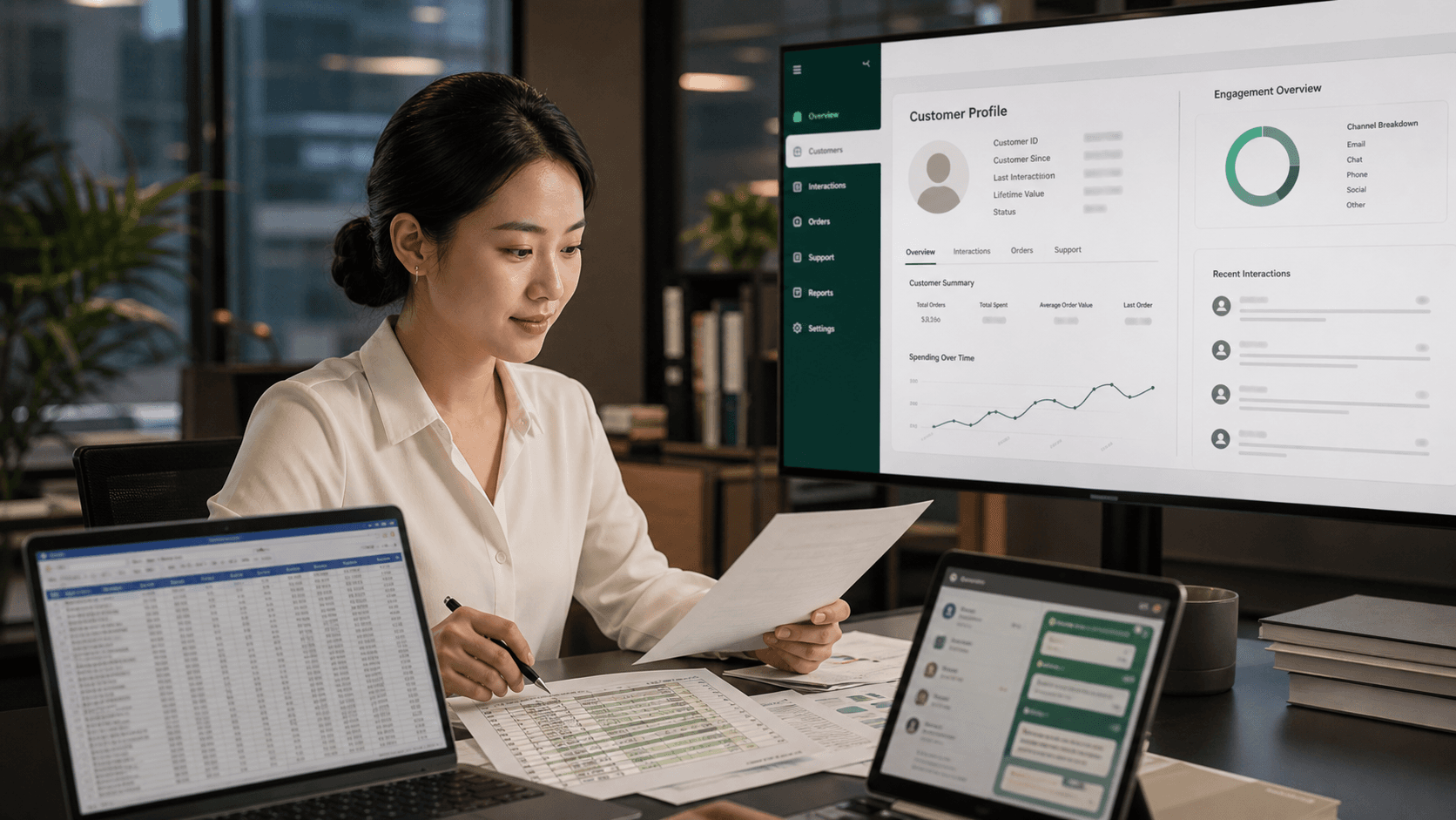 Dữ liệu rời rạc từ inbox, CRM và spreadsheet hội tụ vào lớp dữ liệu AI